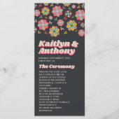 Blume Power 70er Retro Groovy Hochzeit Programm (Vorderseite)