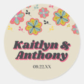 Blume Power 70er Retro Groovy Hochzeit Runder Aufkleber (Vorderseite)