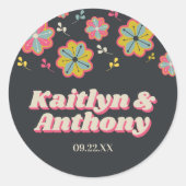 Blume Power 70er Retro Groovy Hochzeit Runder Aufkleber (Vorderseite)