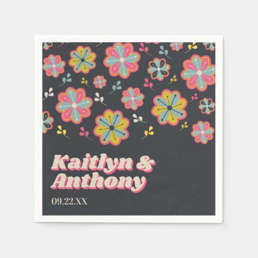 Blume Power 70er Retro Groovy Hochzeit Serviette (Vorderseite)