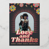 Blume Power 70er Retro Groovy Hochzeit Vielen Dank Folieneinladung (Vorderseite)