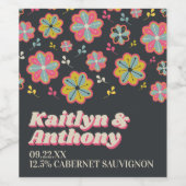 Blume Power 70er Retro Groovy Hochzeit Weinetikett (Einzelnes Label)