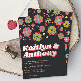 Blume Power 70er Retro Groovy Wedding Real Folieneinladung