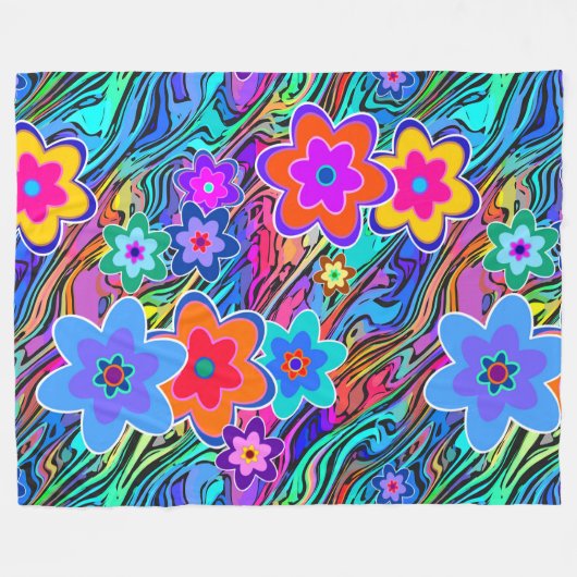 Blume Power blüht nahtlos Muster 3 Fleecedecke (Vorderseite (Horizontal))