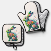 Blume Power Bunny Rabbit Ofenhandschuh & Topflappen-Set (Vorderseite/Rückseite)