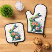 Blume Power Bunny Rabbit Ofenhandschuh & Topflappen-Set (Oben Unten)