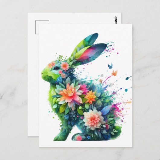 Blume Power Bunny Rabbit Postkarte (Vorne/Hinten)