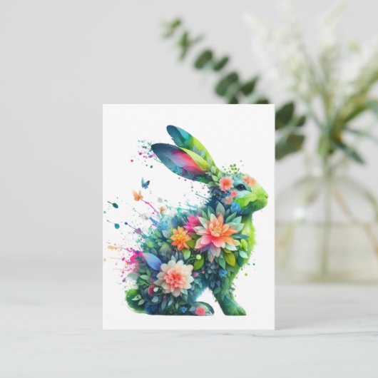Blume Power Bunny Rabbit Postkarte (Stehend Vorderseite)