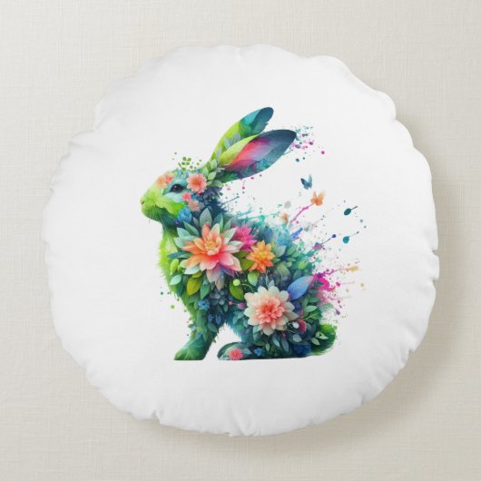 Blume Power Bunny Rabbit Rundes Kissen (Vorderseite)