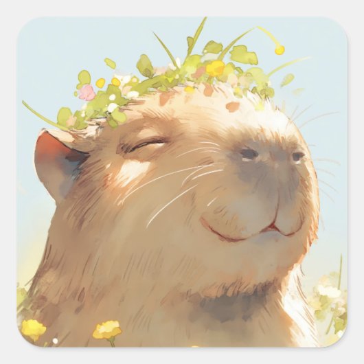 Blume Power Capybara Quadratischer Aufkleber (Vorderseite)