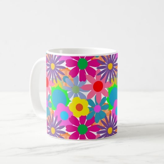 Blume Power der 1970er Jahre Kaffeepause Tasse (Vorderseite Links)