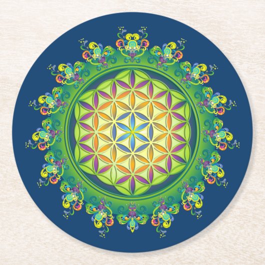 Blume Power des Lebens / Lebensgefühl - Grün Runder Pappuntersetzer (Vorderseite)