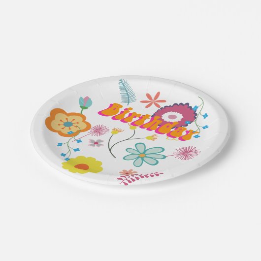 Blume Power farbenfroh rosa Pappteller (Schrägansicht)