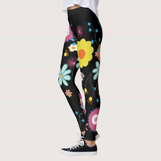 Blume Power farbenfroh Schwarz Leggings (Links)