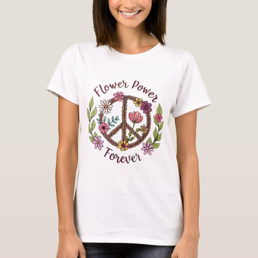 Blume Power Forever Peace Sign 70er T-Shirt (Vorderseite)