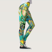 Blume Power FRAKTAL BATIK Aquamarin Gelber Lachs Leggings (Rechts)