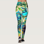 Blume Power FRAKTAL BATIK Aquamarin Gelber Lachs Leggings (Rückseite)