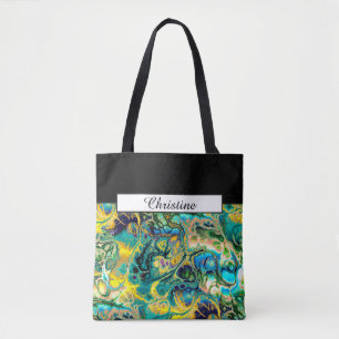 Blume Power FRAKTAL BATIK Aquamarin Gelber Lachs Tasche