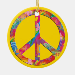 Blume Power Frieden gelb Keramikornament