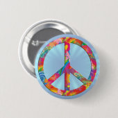 Blume Power Frieden | hellblau glänzen Button (Vorne & Hinten)
