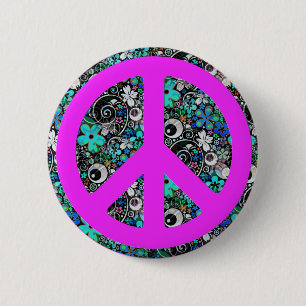 Blume Power Frieden II rosa Button