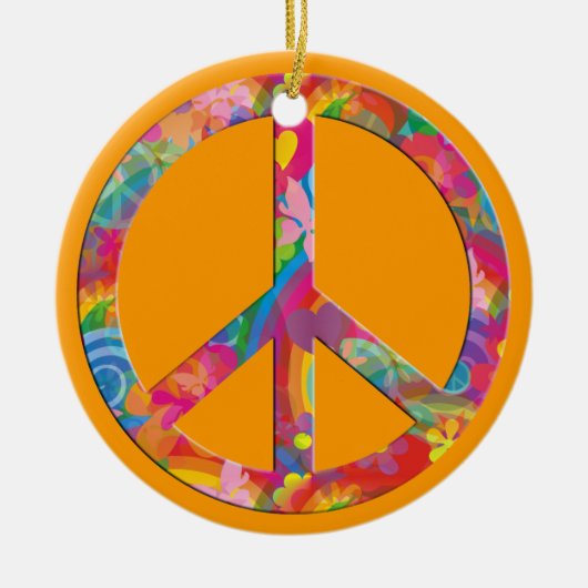 Blume Power Frieden | orange Keramikornament (Vorne)