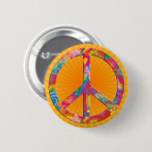 Blume Power Frieden | orangefarbener Schimmer Button (Vorne & Hinten)