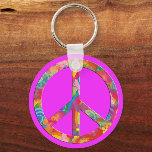 Blume Power Frieden | rosa Schlüsselanhänger (Vorderseite)