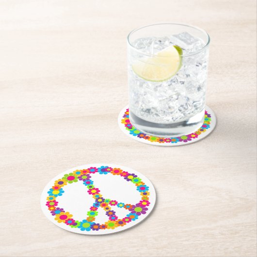 Blume Power Frieden Runder Pappuntersetzer (Vor Ort)