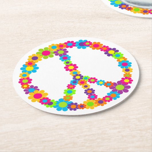 Blume Power Frieden Runder Pappuntersetzer (Angewinkelt)