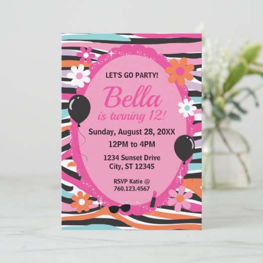 Blume Power Geburtstagspartei Einladung (Stehend Vorderseite)