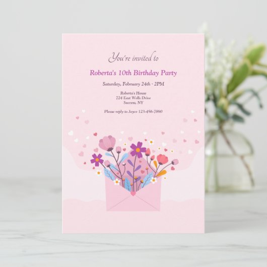 Blume Power Geburtstagsparty Einladung (Stehend Vorderseite)