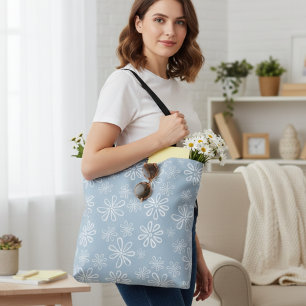 Blume Power Hellblau und Weiß Tasche