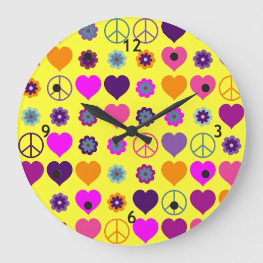 Blume Power HerzfriedenPattern + Ihr Backgr. Große Wanduhr (Vorderseite)