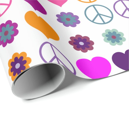 Blume Power Herzfriedensmuster + Ihr Backgr. Geschenkpapier (Rolleneckpunkt)