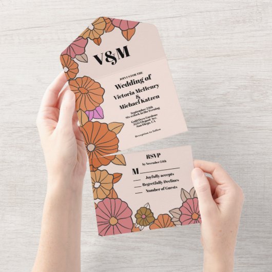 Blume Power Hippie 60er Hochzeit All In One Einladung (Abreißen)