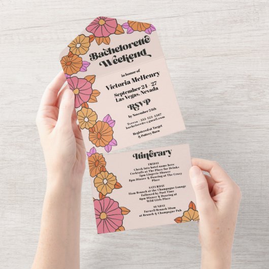 Blume Power Hippie Bachelorette Wochenende All In One Einladung (Abreißen)