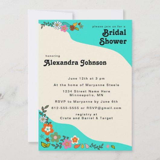 Blume Power inspiriertes Brautparty von Funky 70 Einladung (Vorderseite)