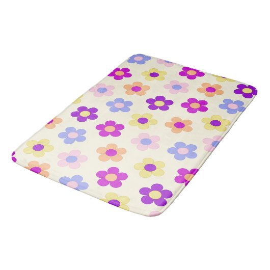 Blume Power Muster - Gelber Hintergrund Badematte (Schrägansicht)