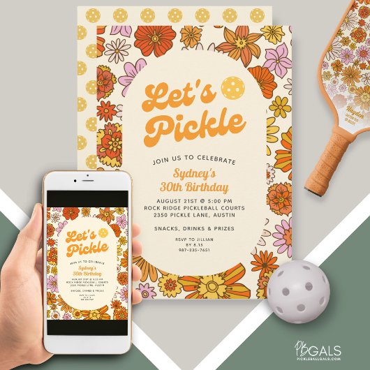 Blume Power Muster Pickleball Party Einladung