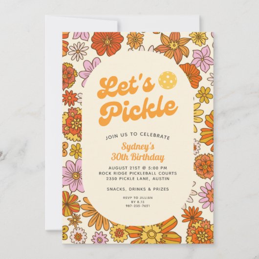 Blume Power Muster Pickleball Party Einladung (Vorderseite)