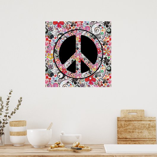 BLUME POWER PEACE-Zeichen I + Ihr Hintergrund Poster (Küche)