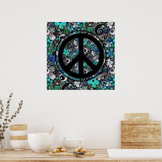 BLUME POWER PEACE zeichen II + Ihr Hintergrund Poster (Küche)