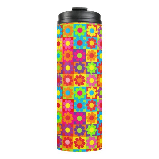Blume-Power-Quadrate Thermosbecher (Vorderseite)
