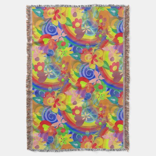 BLUME POWER RAINBOW Muster + Ihre Idee Decke (Vorderseite Vertikal)