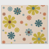 Blume Power Retro 60er Muster Mustard Blue Orange Geschenkpapier (Flach)