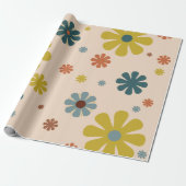 Blume Power Retro 60er Muster Mustard Blue Orange Geschenkpapier (Ungerollt)
