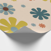 Blume Power Retro 60er Muster Mustard Blue Orange Geschenkpapier (Ecke)