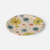 Blume Power Retro 60er Muster Mustard Blue Orange Pappteller (Schrägansicht)