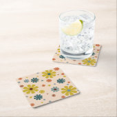 Blume Power Retro 60er Muster Mustard Blue Orange Rechteckiger Pappuntersetzer (Vor Ort)